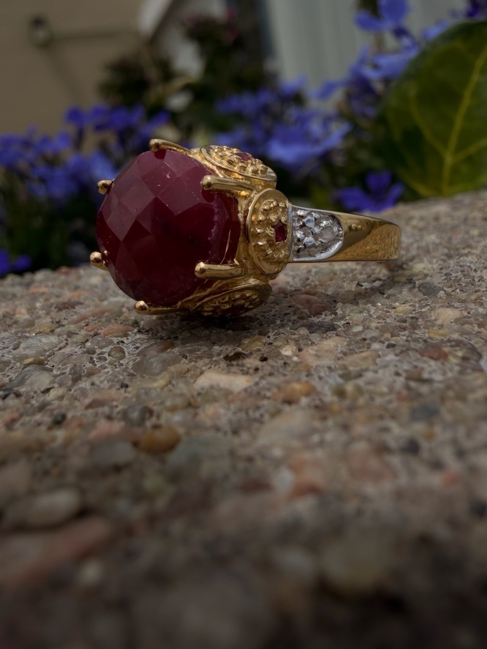 AAA Ruby Diamond 14K Gold Over Sterling Silver Ring Size 7 3.22 CTW